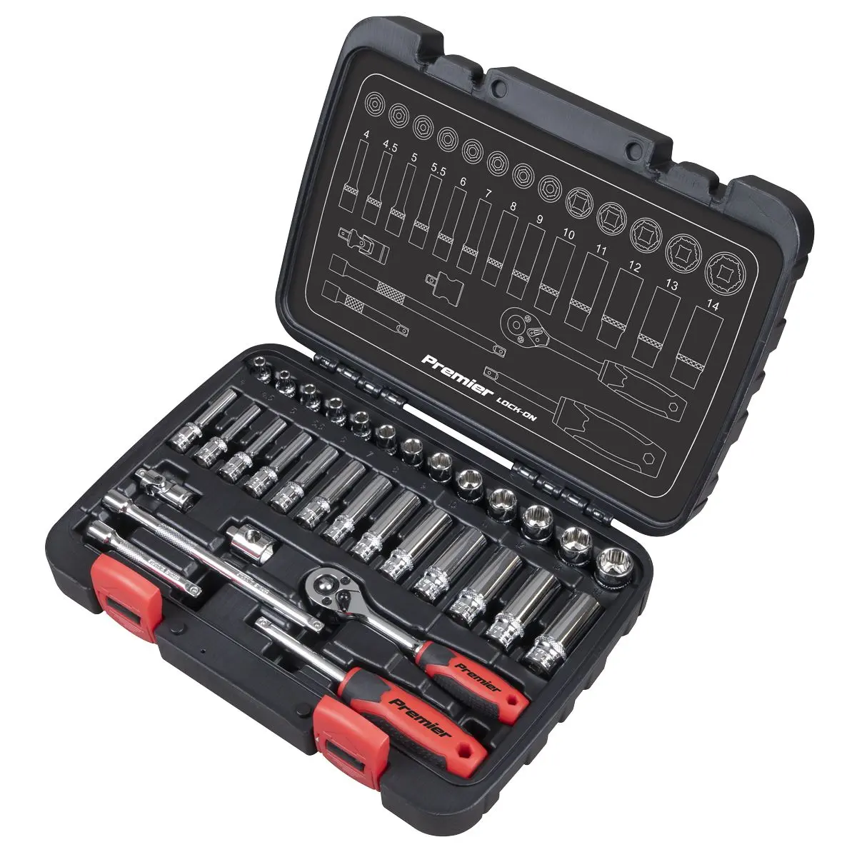 Sealey Premier 32 Piece 1/4" Drive Lock On Socket Set 4-14mm Ratchet Handle - Image 7