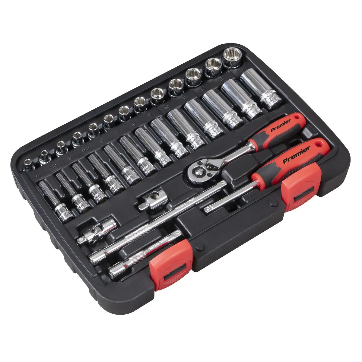 Sealey Premier 32 Piece 1/4" Drive Lock On Socket Set 4-14mm Ratchet Handle - Image 9