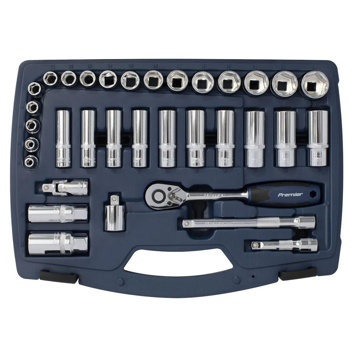 Sealey Premier 34 Piece 3/8" Drive Metric Socket Set 6-24mm WallDrive Ratchet - Image 3