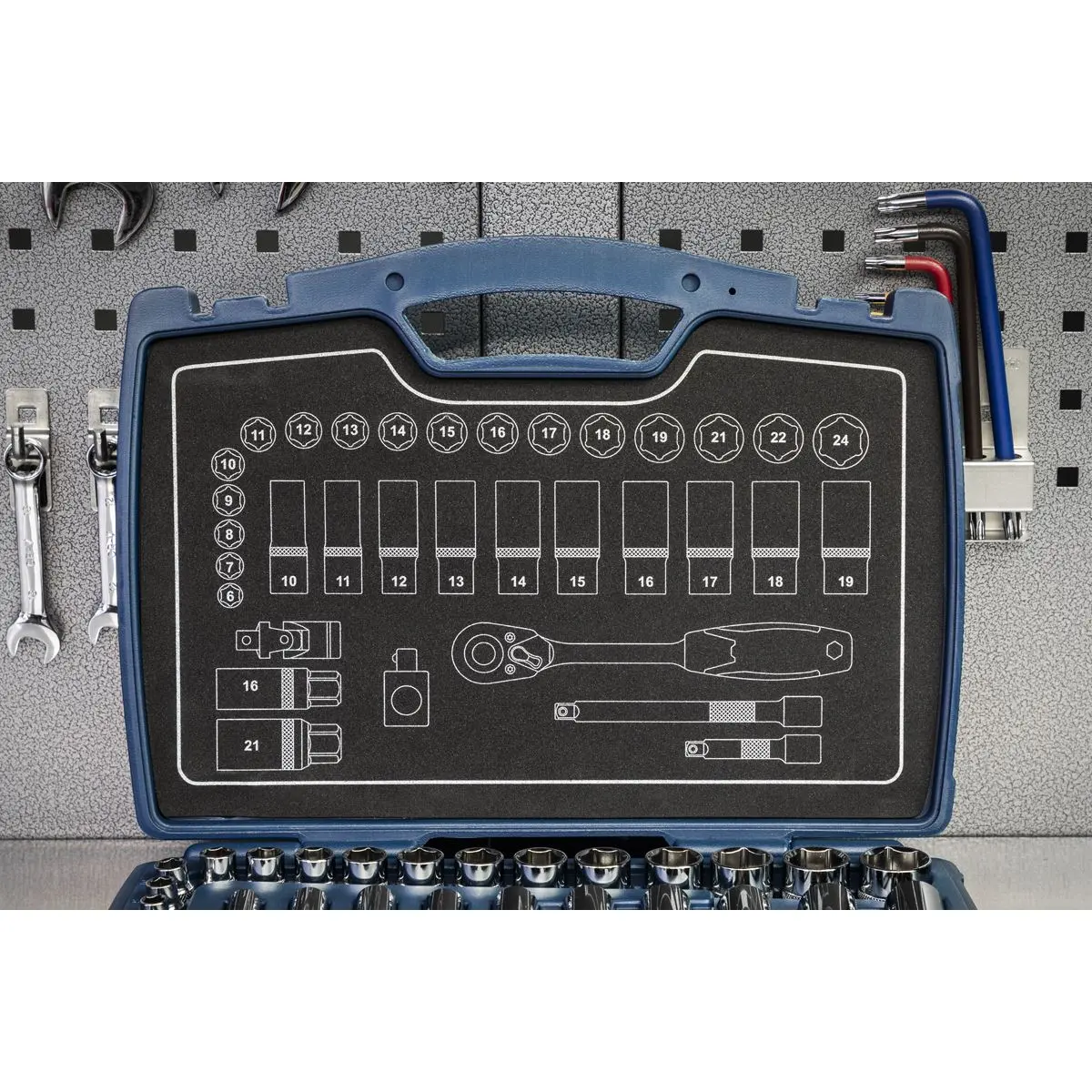 Sealey Premier 34 Piece 3/8" Drive Metric Socket Set 6-24mm WallDrive Ratchet - Image 5