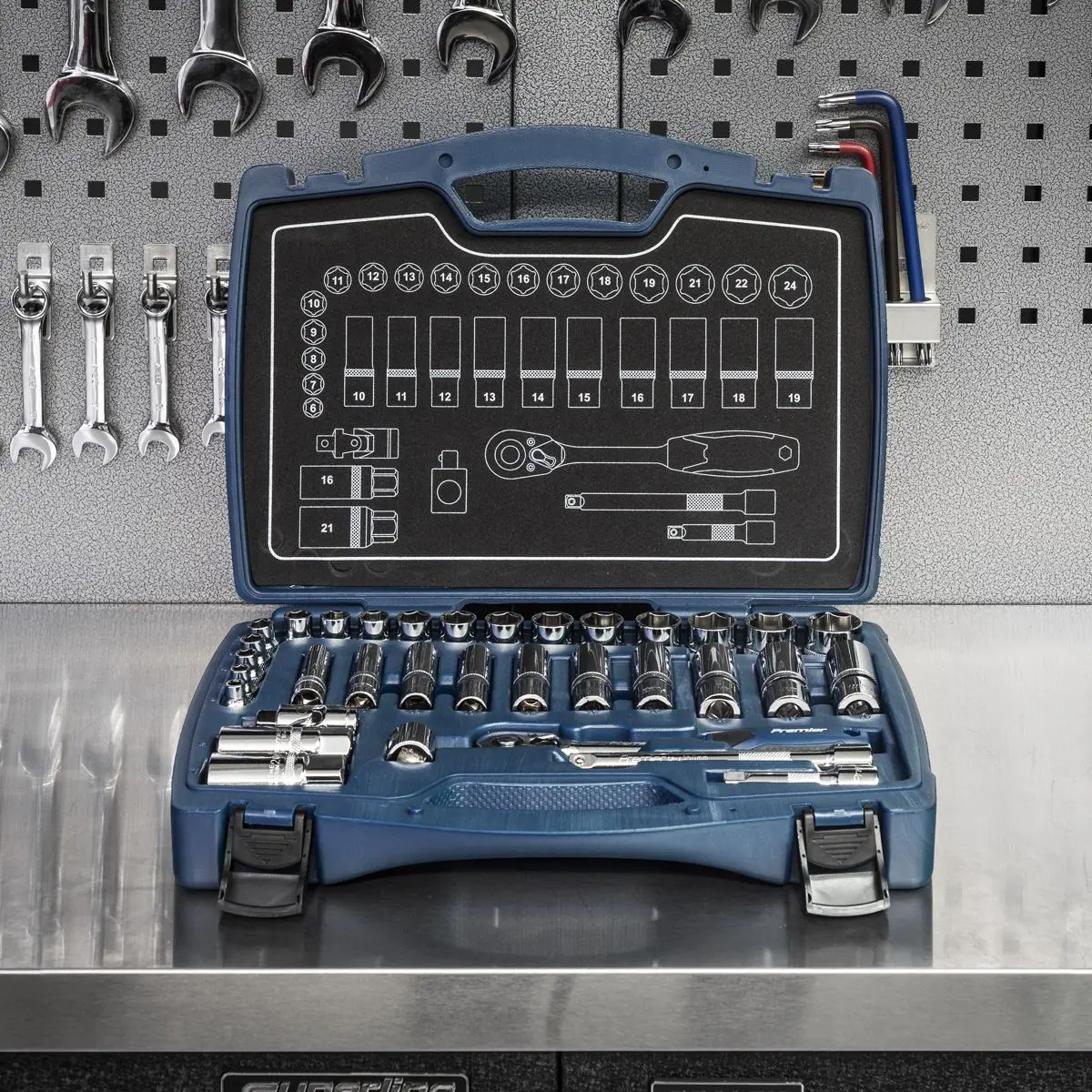 Sealey Premier 34 Piece 3/8" Drive Metric Socket Set 6-24mm WallDrive Ratchet - Image 7