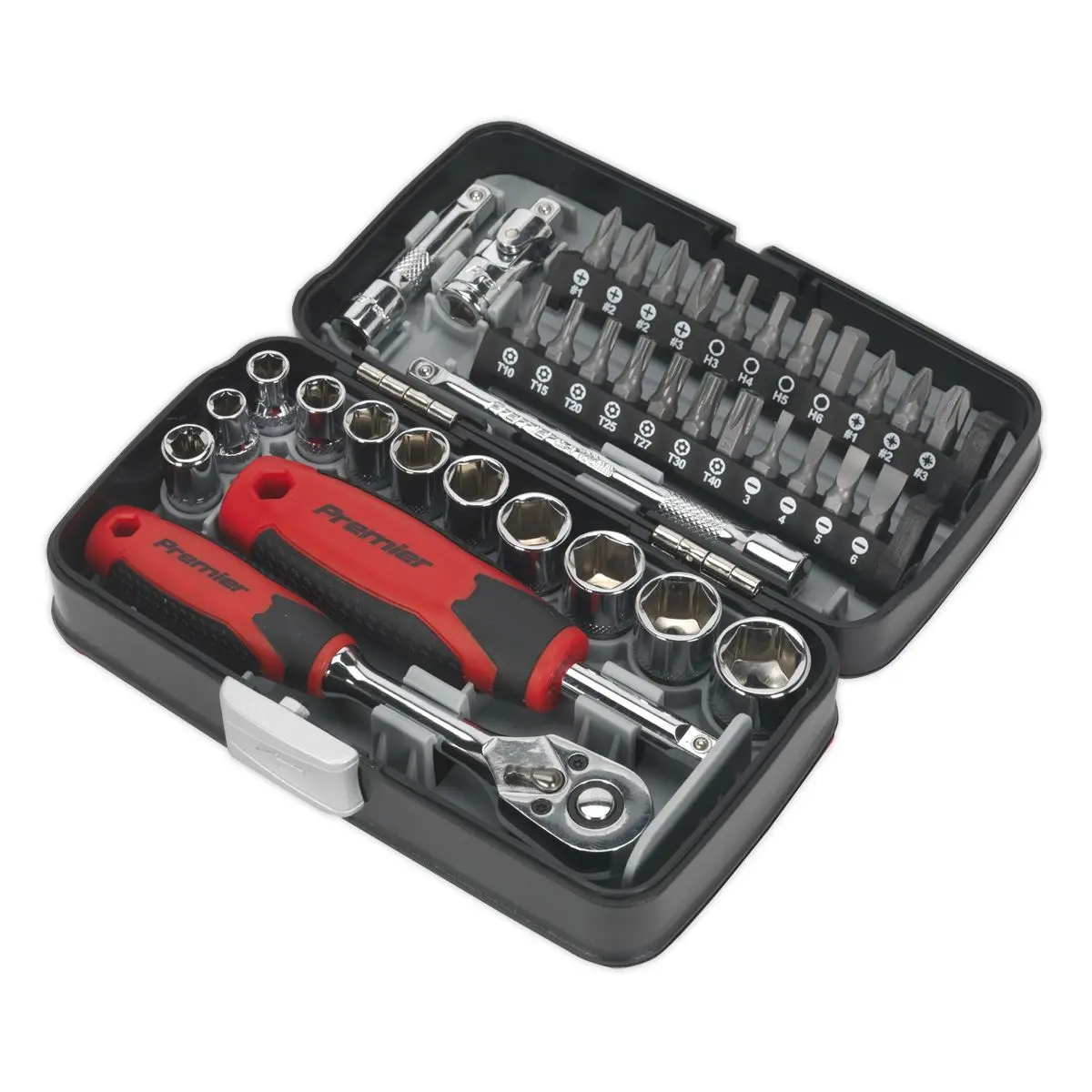 Sealey Premier 38 Piece 1/4" Drive Socket and Screwdriver Bit Set 72 Tooth Ratchet - Image 4