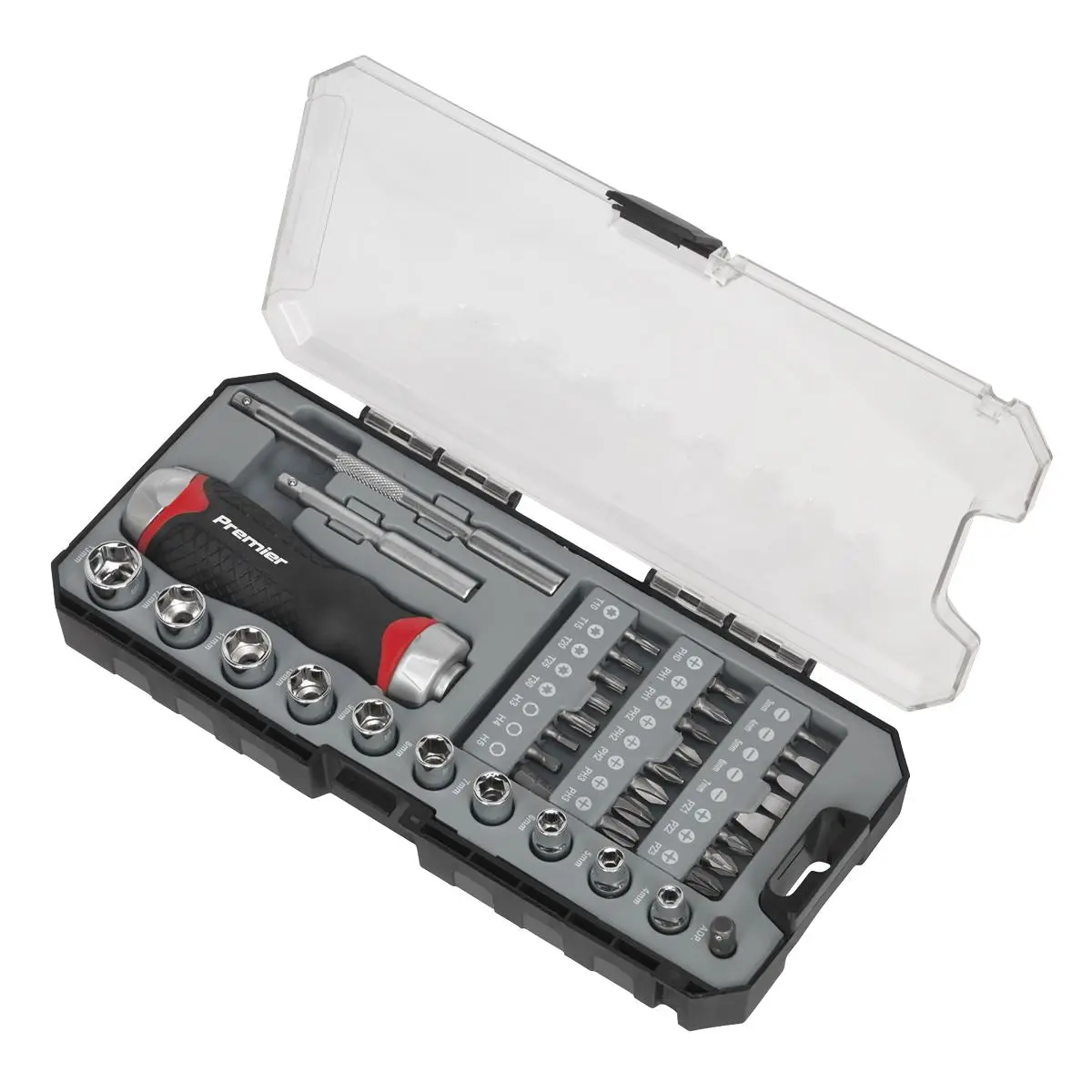 Sealey Premier 38 Piece Fine Tooth Ratchet Screwdriver & Accessory Set Socket Bit Set - Image 2