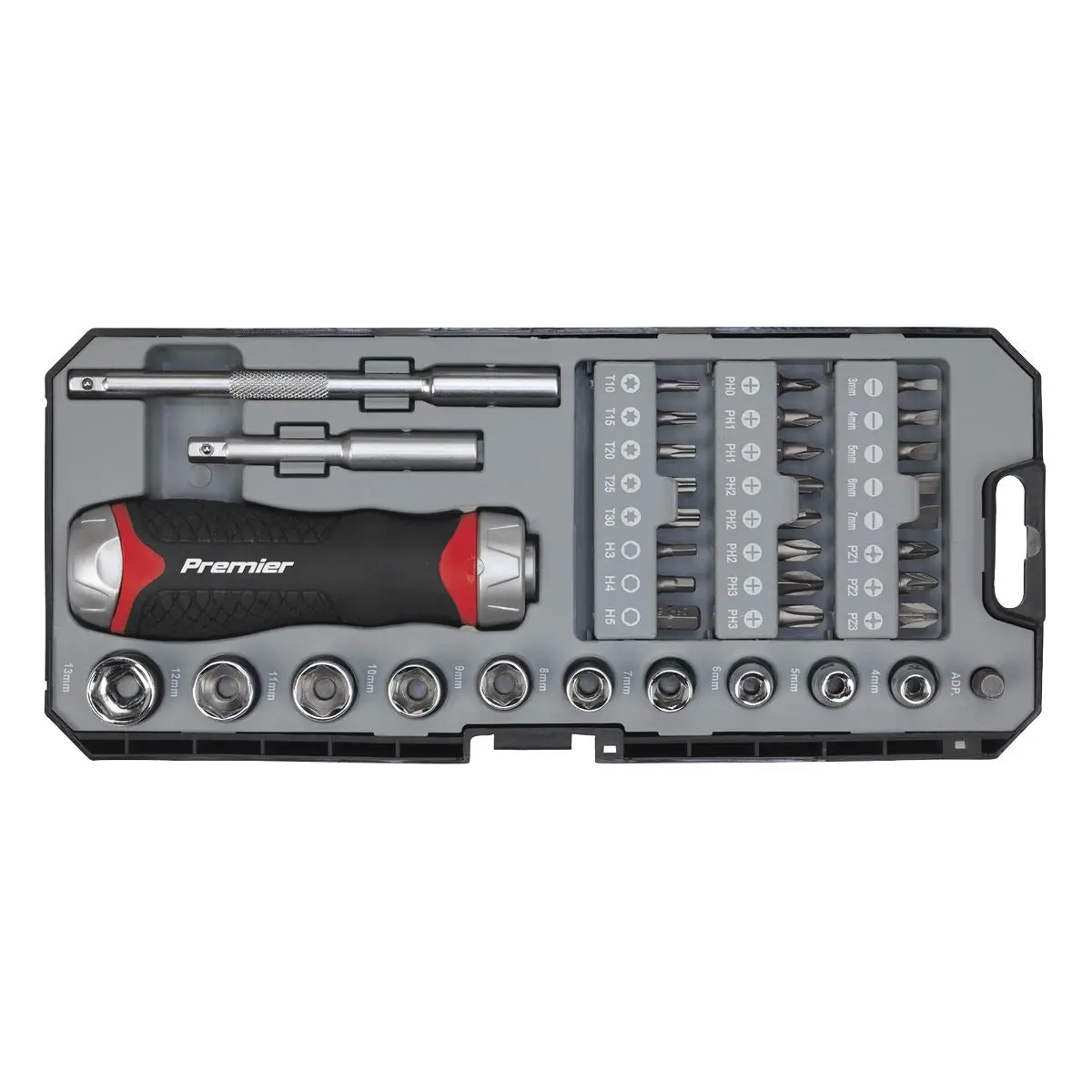 Sealey Premier 38 Piece Fine Tooth Ratchet Screwdriver & Accessory Set Socket Bit Set - Image 3