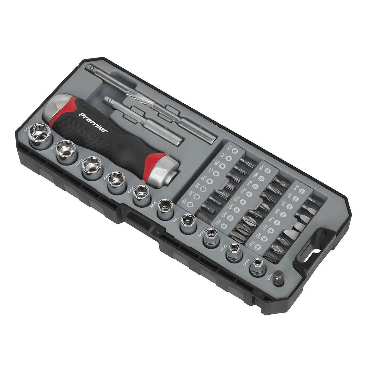 Sealey Premier 38 Piece Fine Tooth Ratchet Screwdriver & Accessory Set Socket Bit Set - Image 5