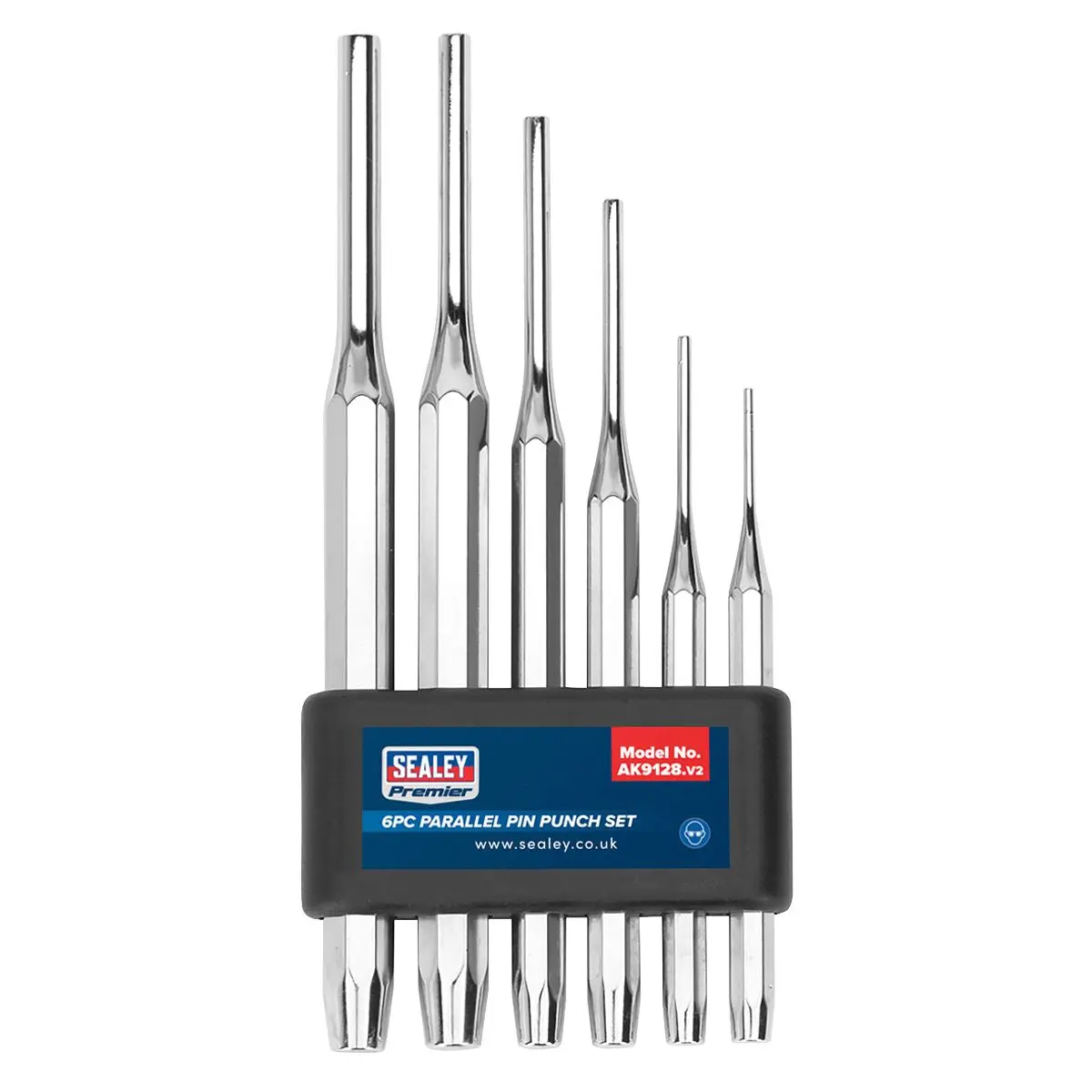 Sealey Premier 6 Piece Parallel Pin Punch Set 2-8mm Diameter 115-180mm Long - Image 2