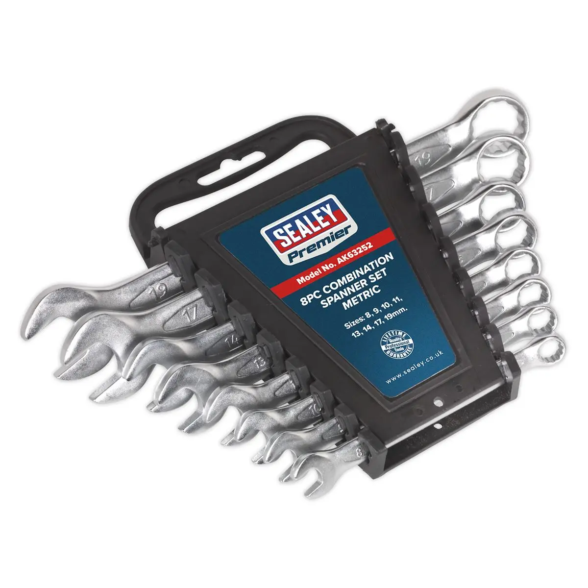 Sealey Premier 8 Piece Combination Spanner Set 8-19mm Open End Ring Spanners - Image 3