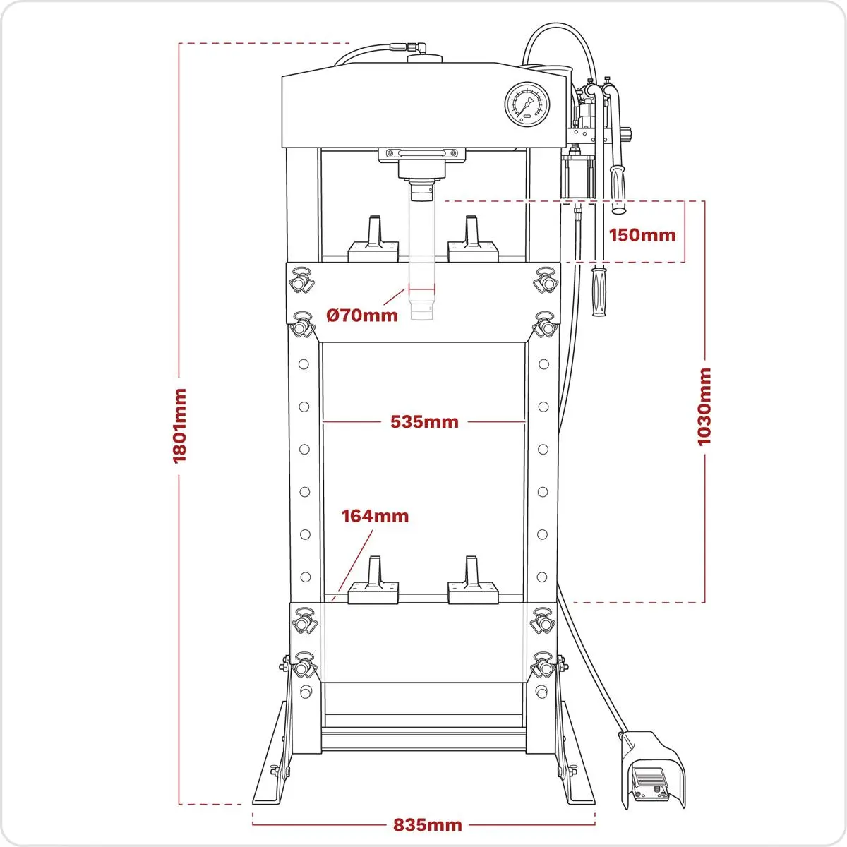 Sealey Premier Premier Air/Hydraulic Floor Type Press with Foot Pedal 30 Tonne - Image 5