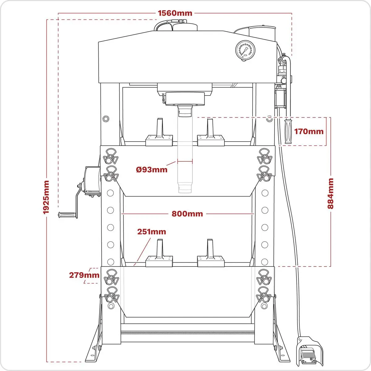 Sealey Premier Premier Air/Hydraulic Floor Type Press with Foot Pedal 75 Tonne - Image 3