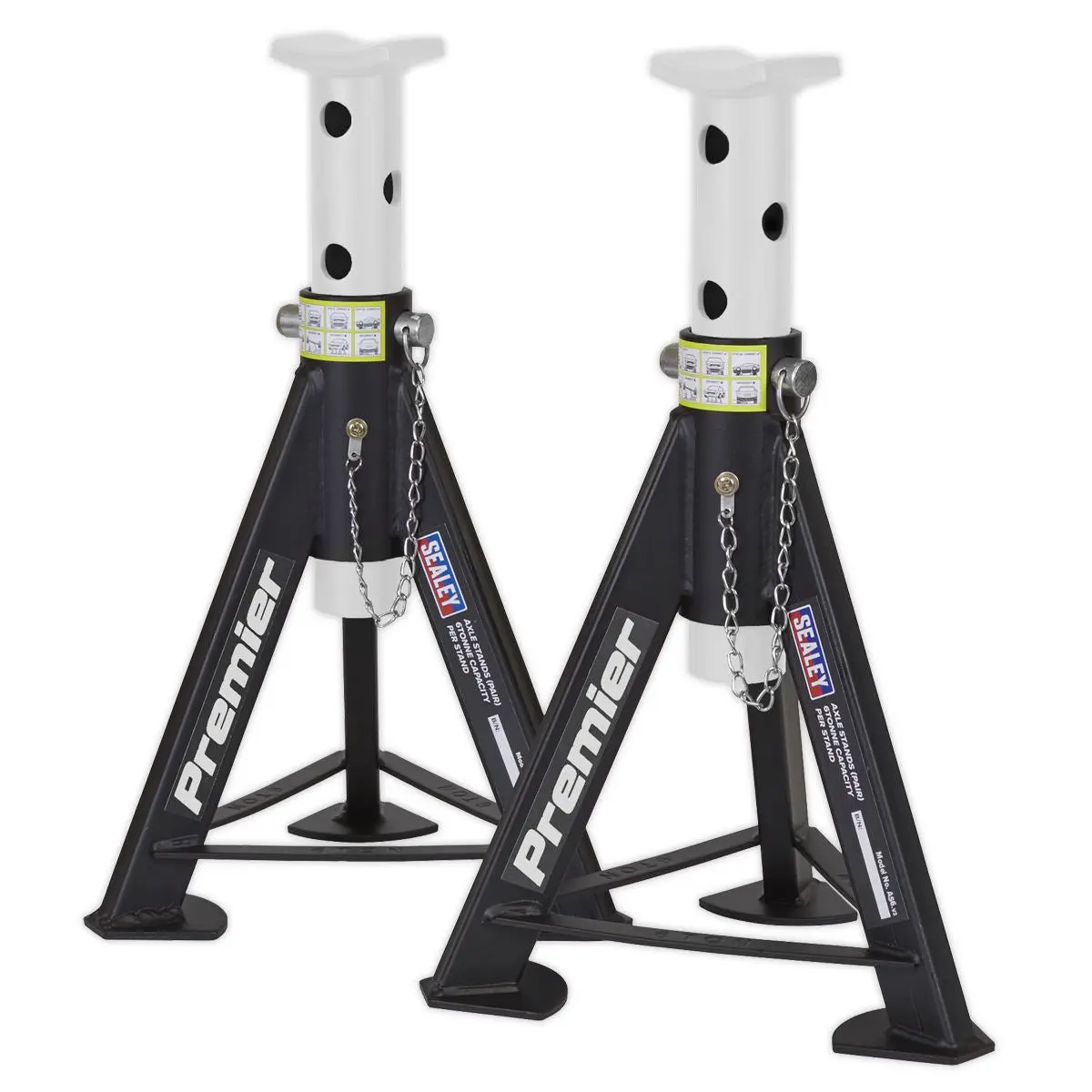Sealey Premier Premier Axle Stands (Pair) 6 Tonne Capacity per Stand - White - Image 2