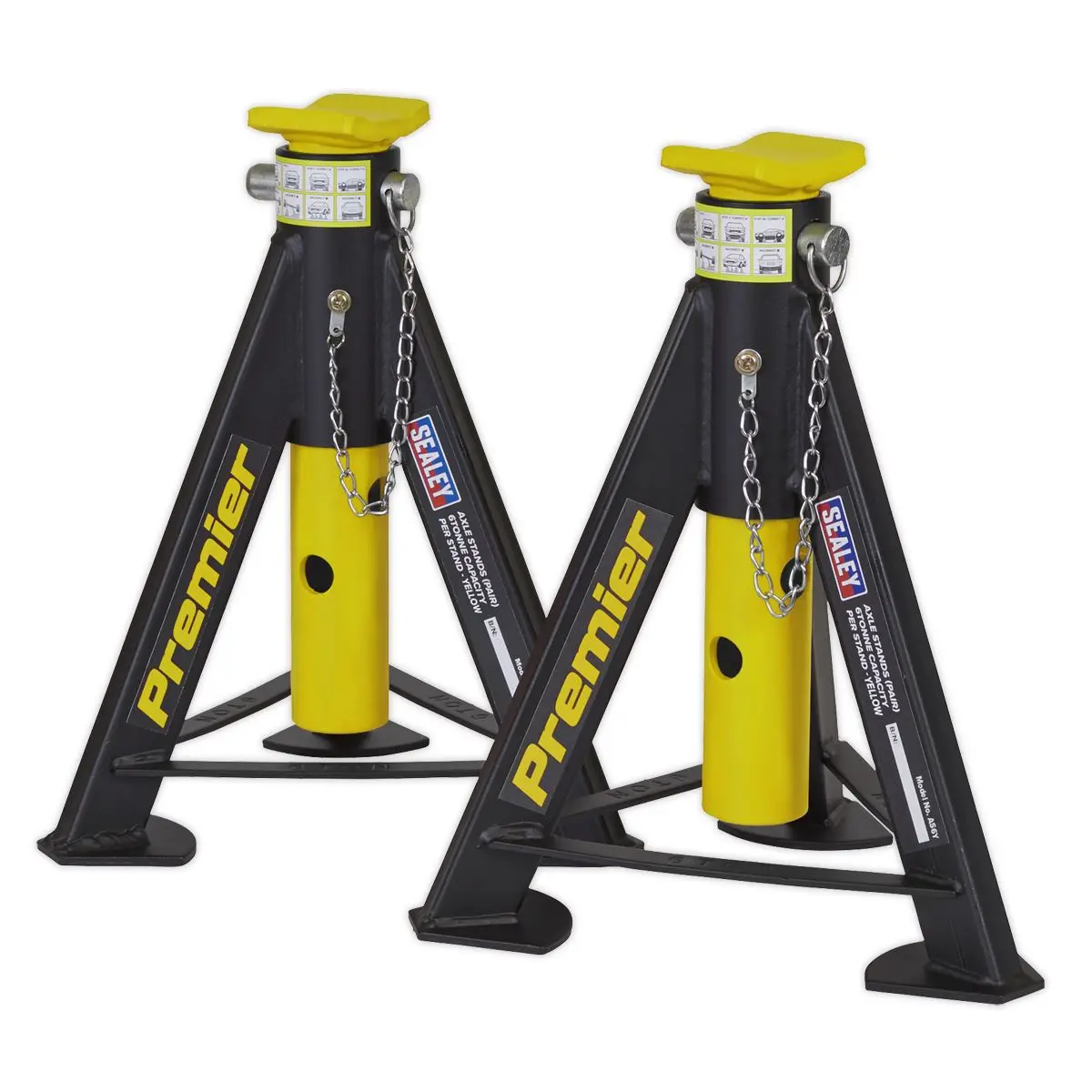 Sealey Premier Premier Axle Stands (Pair) 6 Tonne Capacity per Stand - Yellow - Image 4