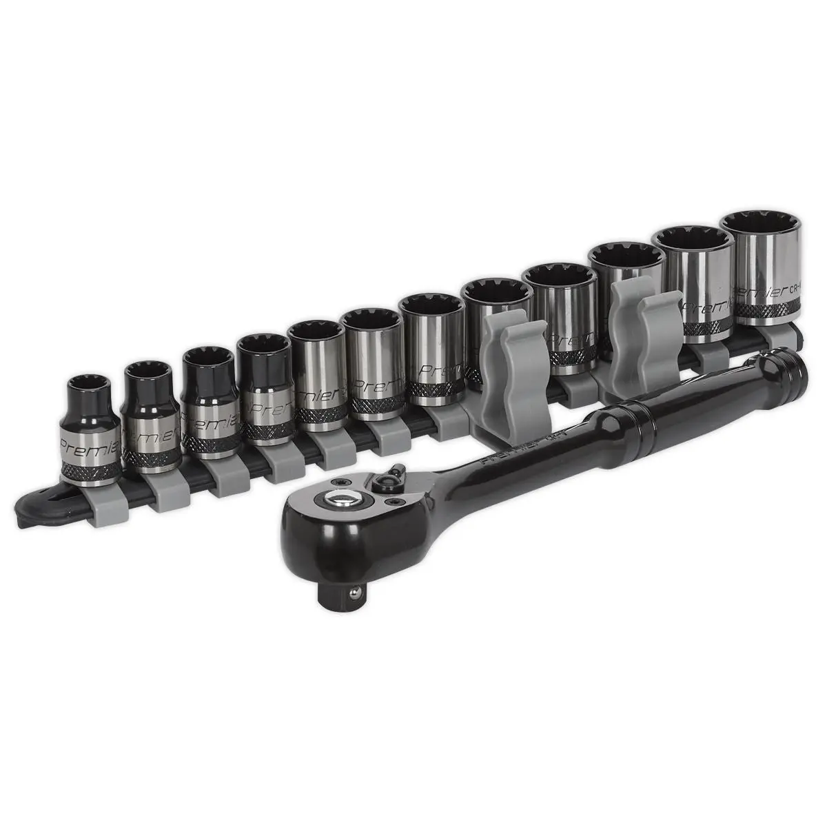 Sealey Premier Black 13 Piece 3/8" Drive Total Drive Socket Set 8-19mm Spline Hex