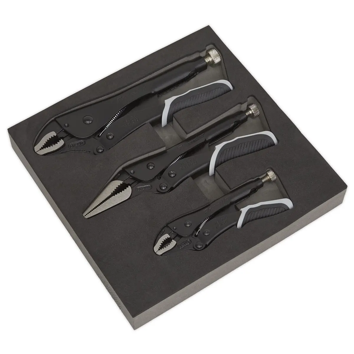 Sealey Premier Black 3 Piece Quick Release Locking Pliers Set Mole Grips - Image 2