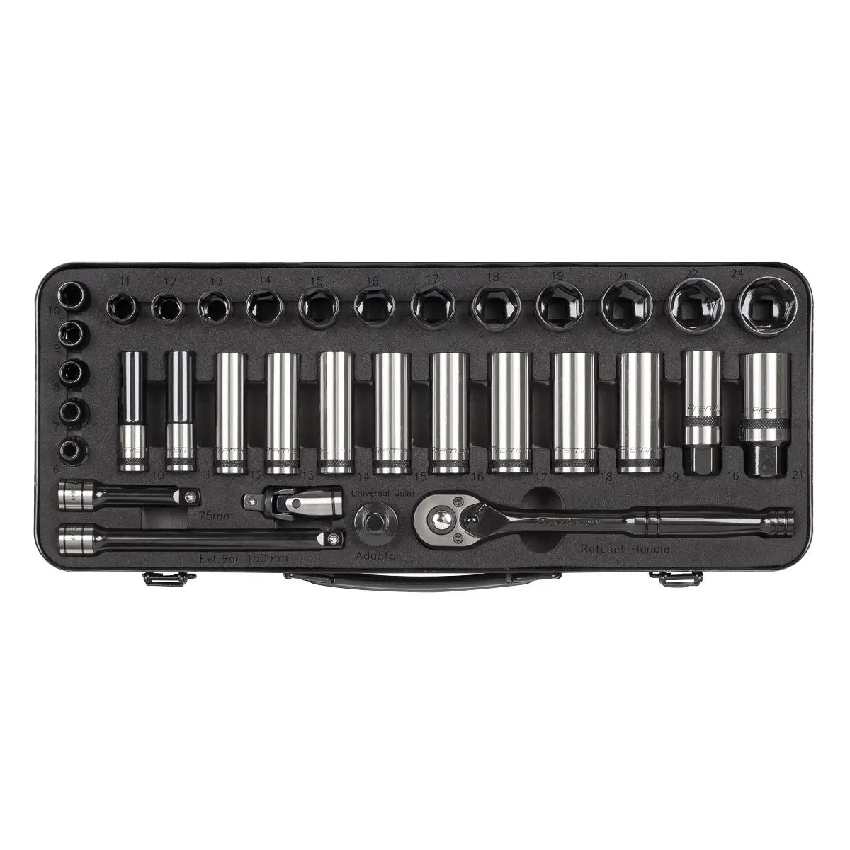 Sealey Premier Black 34 Piece 3/8" Drive Metric Socket Set WallDrive Ratchet Handle - Image 7