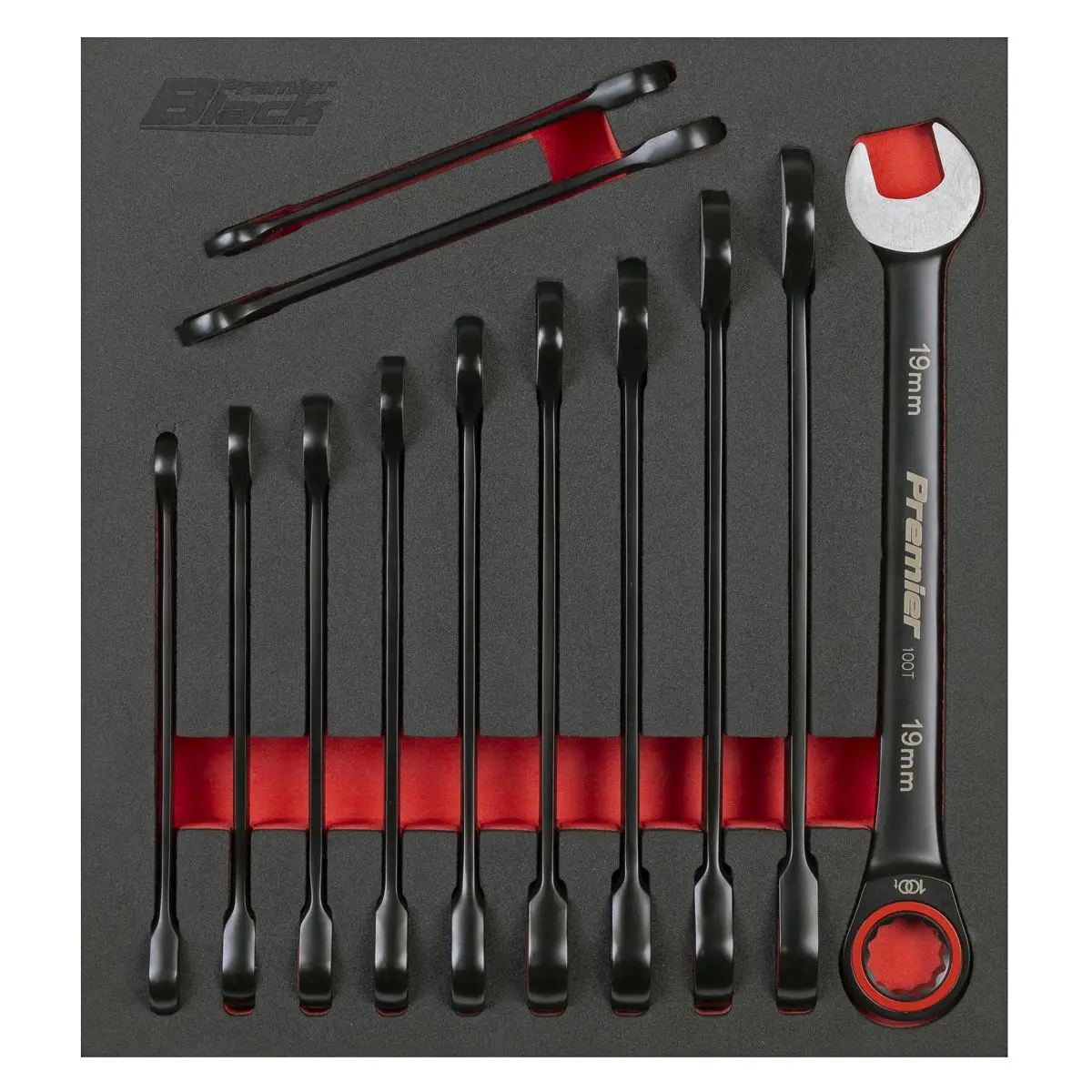 Sealey Premier Black Premier Black Combination Ratchet Spanner Set 12pc - Image 4