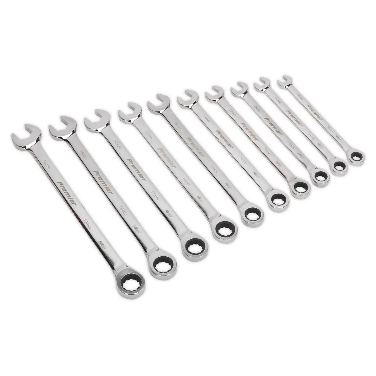 Sealey Premier Combination Ratchet Spanner Set 10pc Extra-Long Metric
