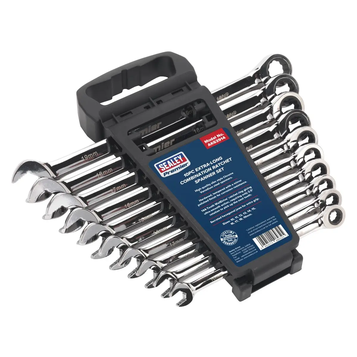 Sealey Premier Combination Ratchet Spanner Set 10pc Extra-Long Metric - Image 8