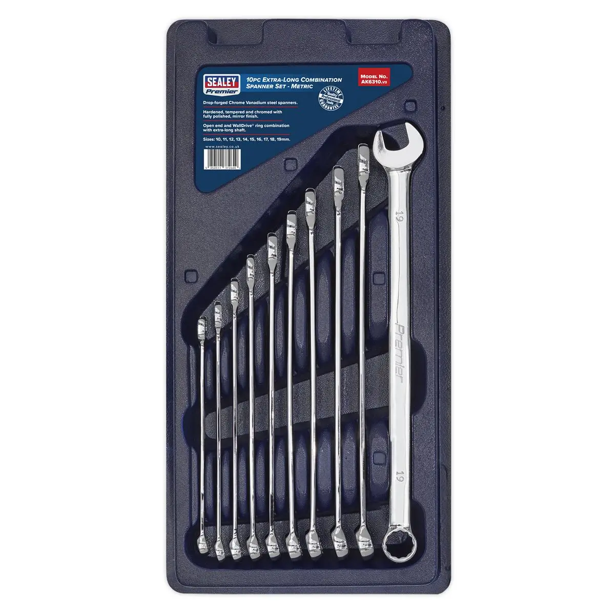 Sealey Premier Combination Spanner Set 10pc Extra-Long Metric - Image 7