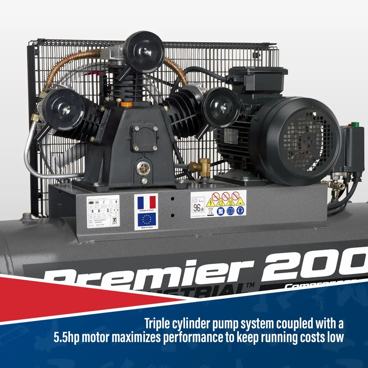 Sealey Premier 200L Belt Drive Air Compressor 5.5hp 3ph - Image 3