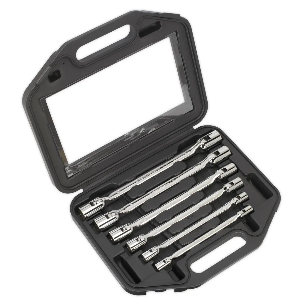 Sealey Premier Double Flexi-Head Socket Spanner Set 6pc Fully Polished Metric - Image 5