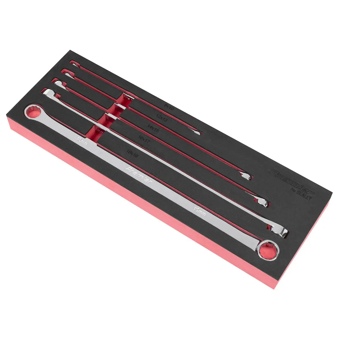 Sealey Premier Extra-Long Double End Ring Spanner Set in EVA Foam Tray 5pc - Image 2