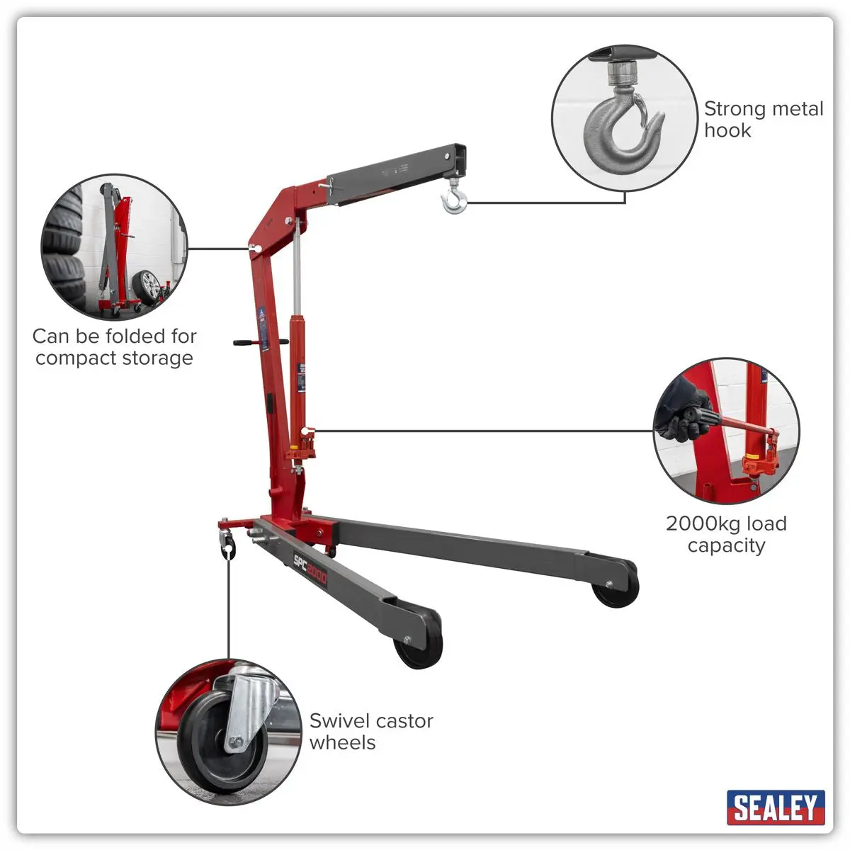 Sealey Premier Folding Engine Crane 2 Tonne - Image 14