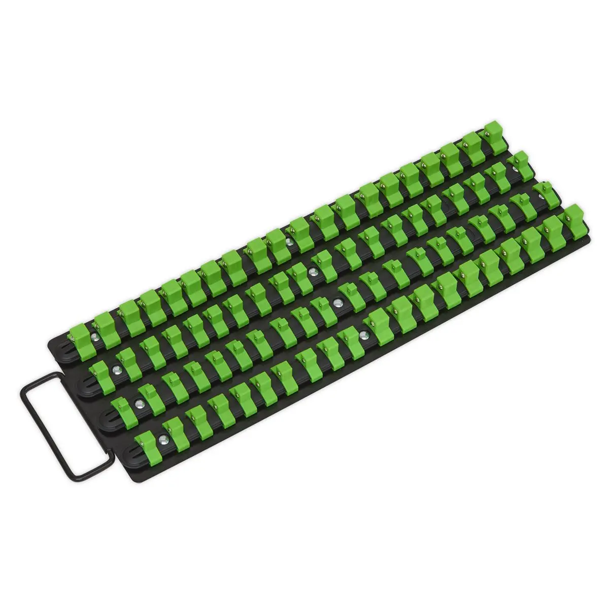 Sealey Premier High Visibility Green 1/4", 3/8" & 1/2" Square Drive Socket Rail Tray - Image 2