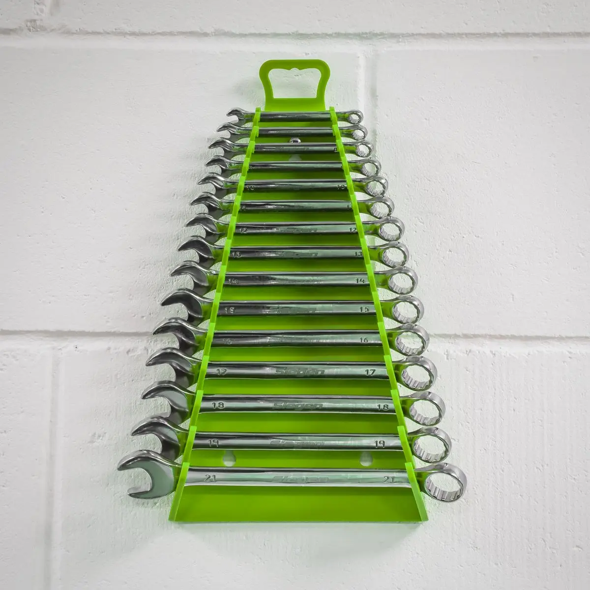 Sealey Premier High Visibility Green Reverse Spanner Rack 15 Capacity Hanging Toolbox - Image 10