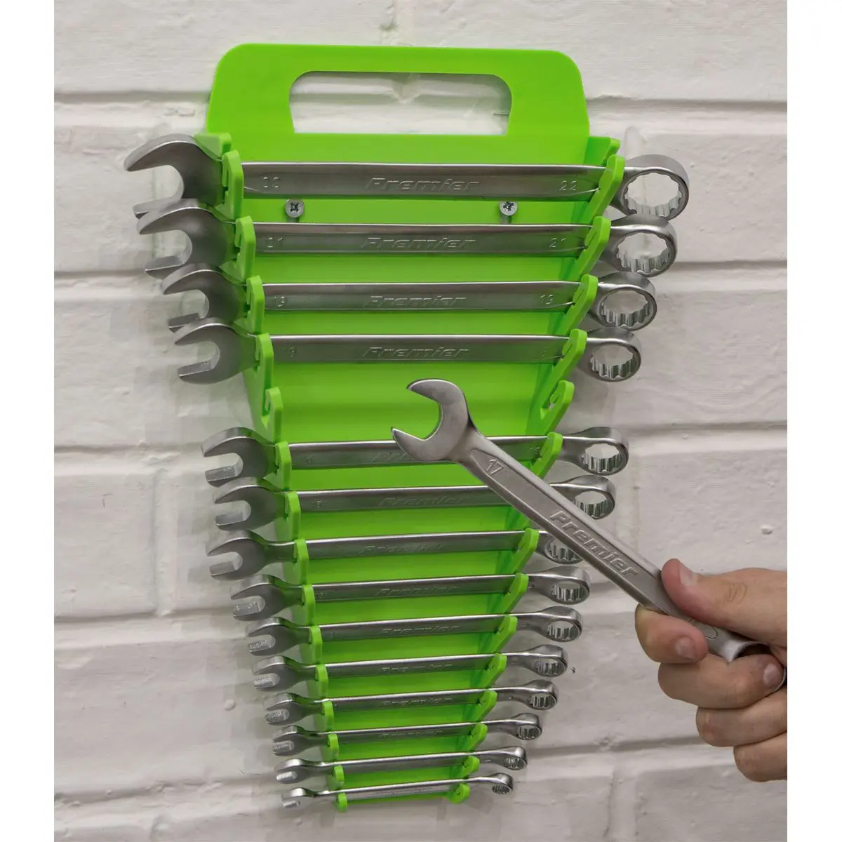 Sealey Premier High Visibility Green Spanner Rack 15 Capacity Hanging Toolbox - Image 10