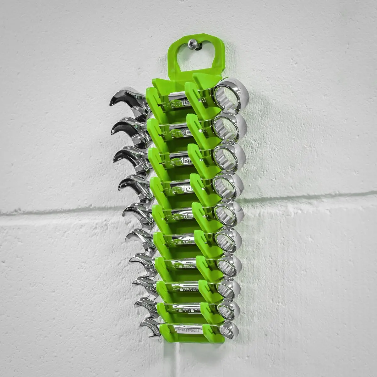 Sealey Premier High Visibility Green Stubby Spanner Rack 10 Capacity Hanging Toolbox - Image 8