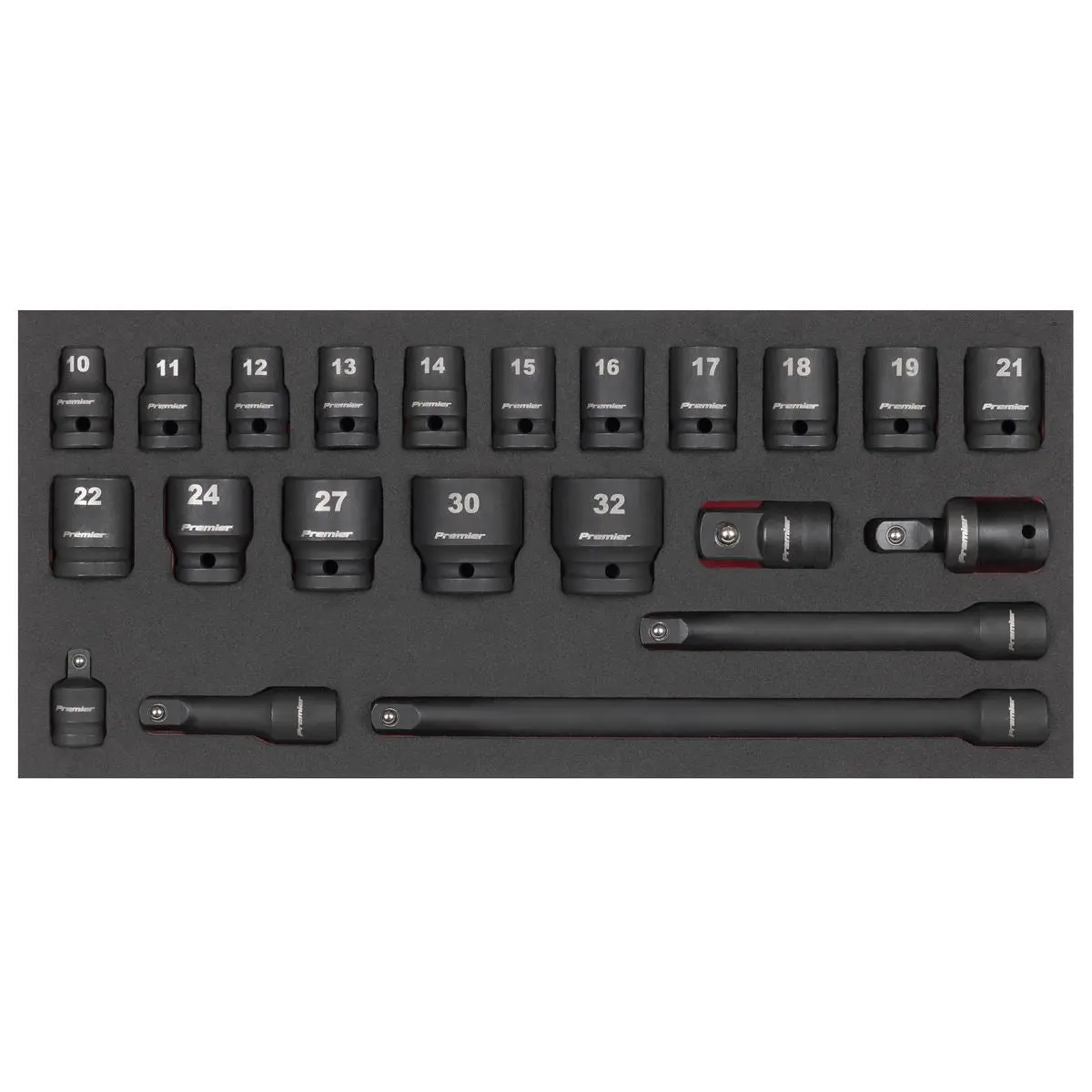 Sealey Premier Impact Socket Set with Tool Tray 1/2"Sq Drive 22pc