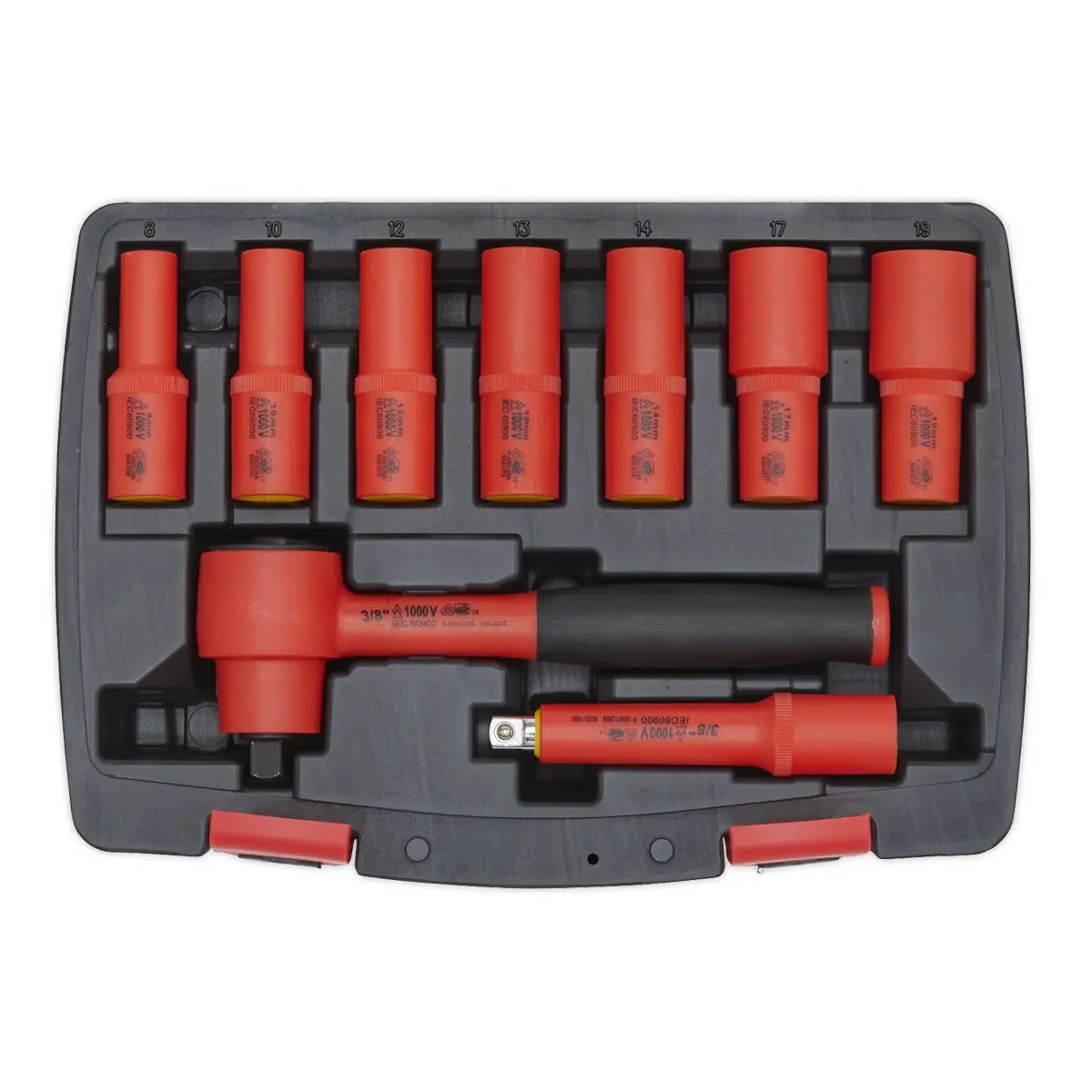 Sealey Premier Insulated Socket Set 9pc 3/8"Sq Drive 6pt WallDrive® VDE Approved - Image 3
