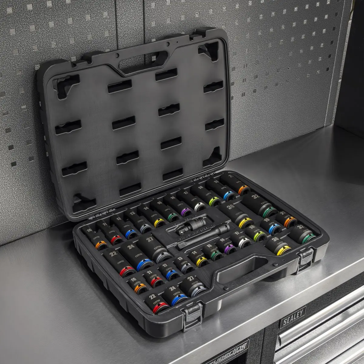 Sealey Premier Lock-On™ Standard & Deep Impact Socket Set 34pc 1/2"Sq Drive 6pt Metric - Image 2