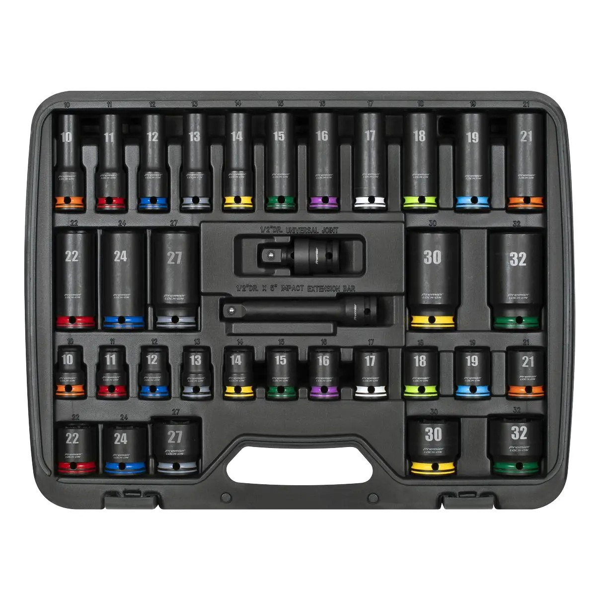 Sealey Premier Lock-On™ Standard & Deep Impact Socket Set 34pc 1/2"Sq Drive 6pt Metric - Image 6