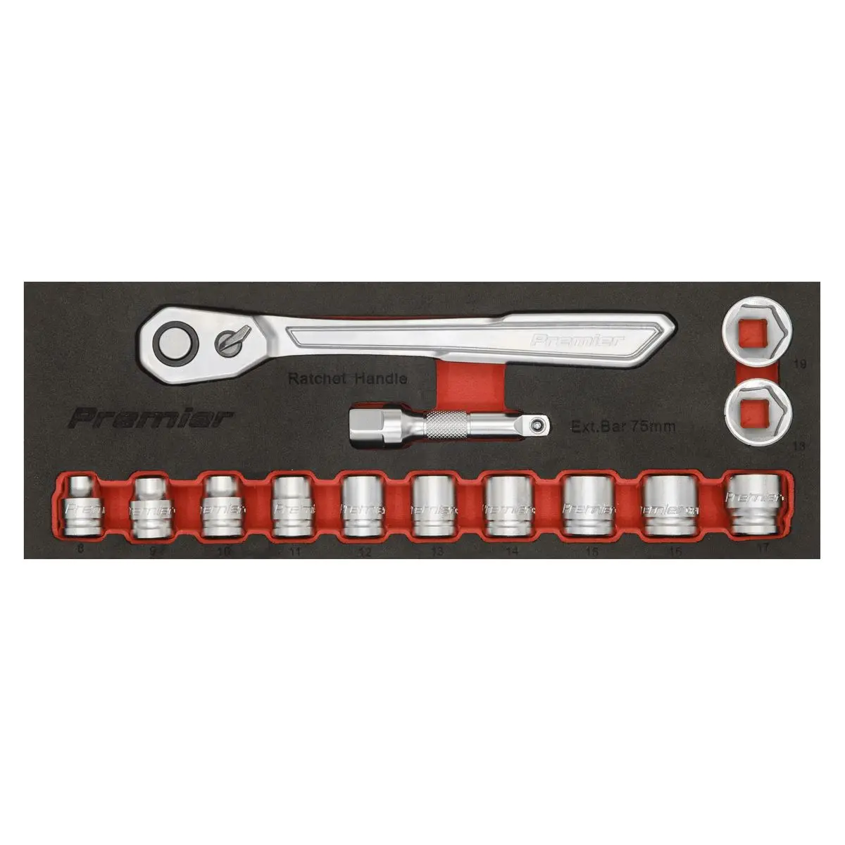 Sealey Premier Low Profile Socket Set 14 Piece 3/8" Drive Metric 8-19mm in EVA Foam - Image 3