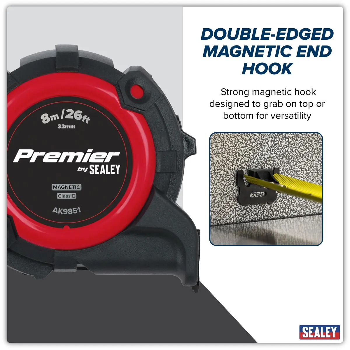 Sealey Premier Metric/Imperial Tape Measure Extra-Wide Blade 8m(26ft) x 32mm - Image 8