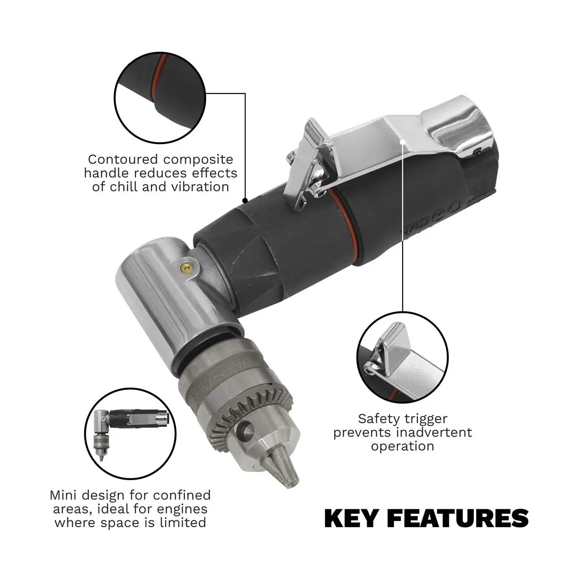 Sealey Premier Mini Air Angle Drill Ø6mm - Image 4