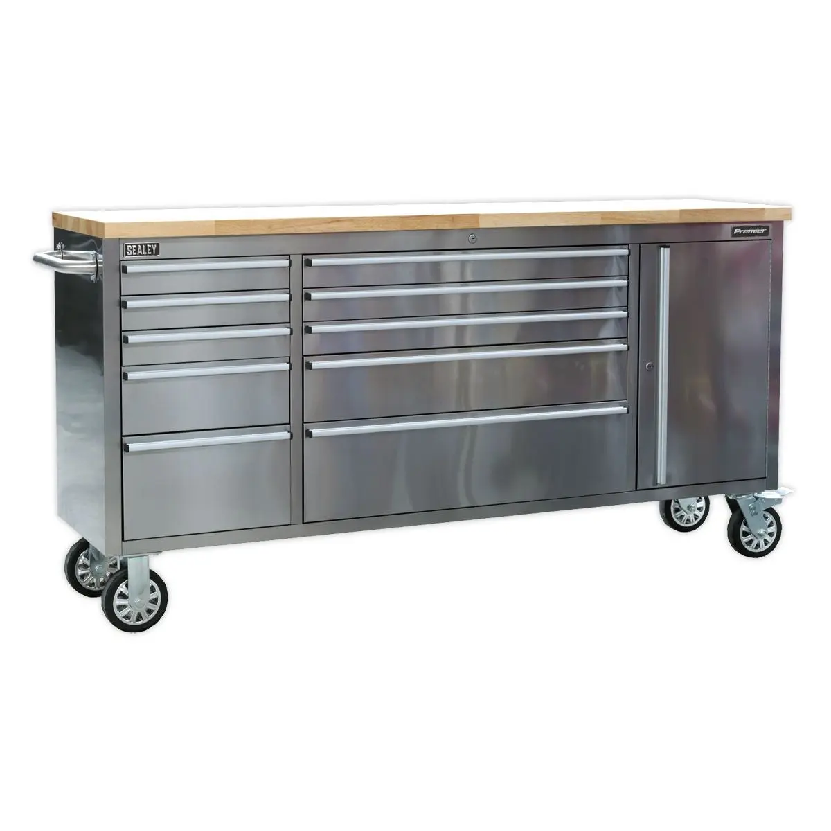 Sealey Premier Mobile Stainless Steel Tool Cabinet 10 Drawer & Cupboard - Image 5