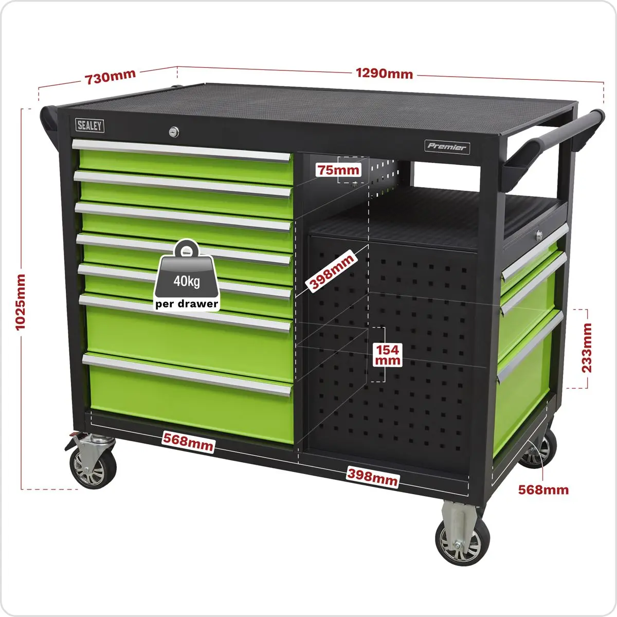 Sealey Premier Mobile Workstation 10 Drawer 1140mm - Image 3