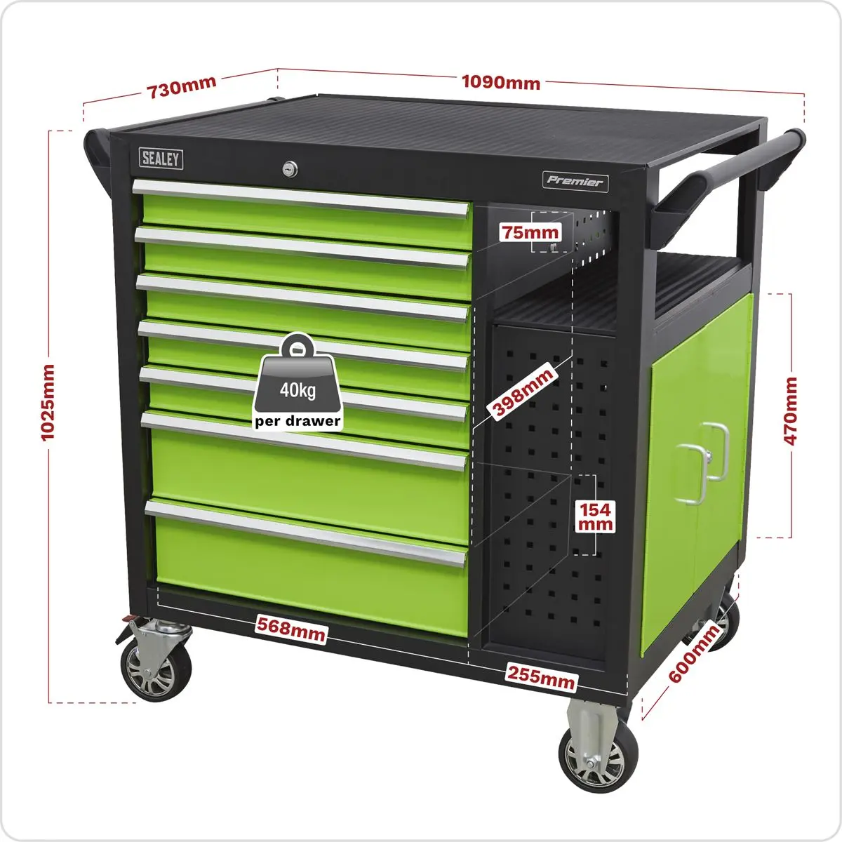 Sealey Premier Mobile Workstation 7 Drawer & Cupboard 920mm - Image 4