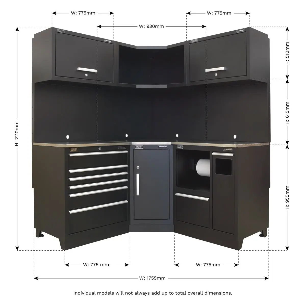 Sealey Premier Premier 1.7m Corner Storage System - Stainless Worktop - Image 17