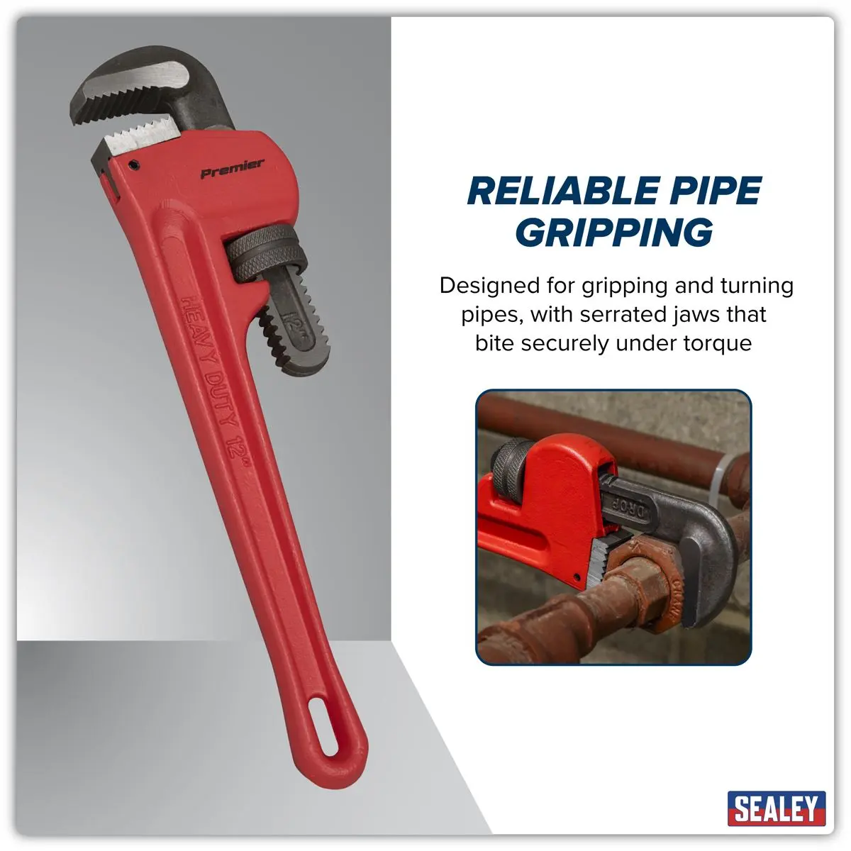 Sealey Premier Cast Steel Pipe Wrench European Pattern 300mm - Image 2