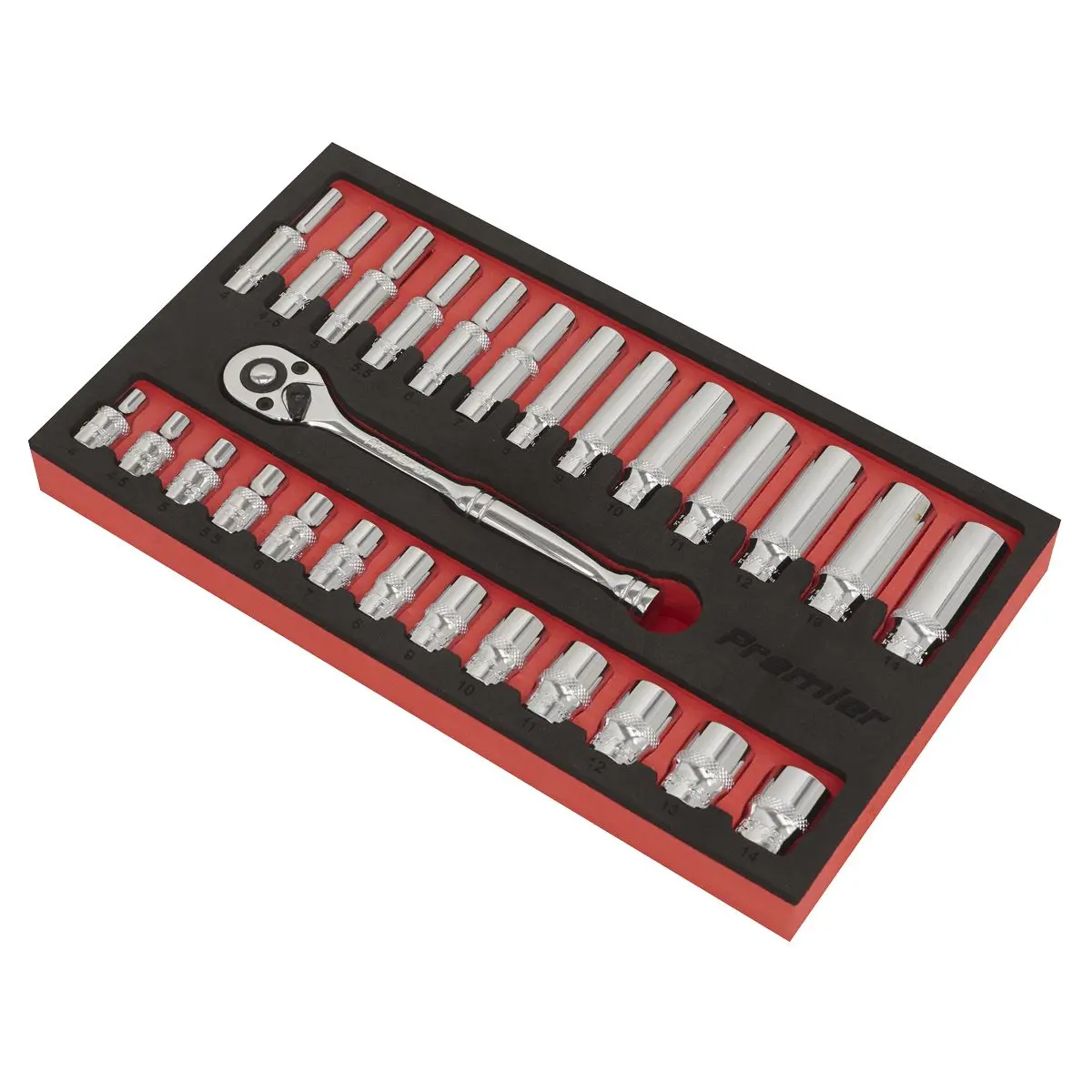 Sealey Premier Ratchet Wrench & Socket Set 27pc 1/4"Sq Drive - Image 2