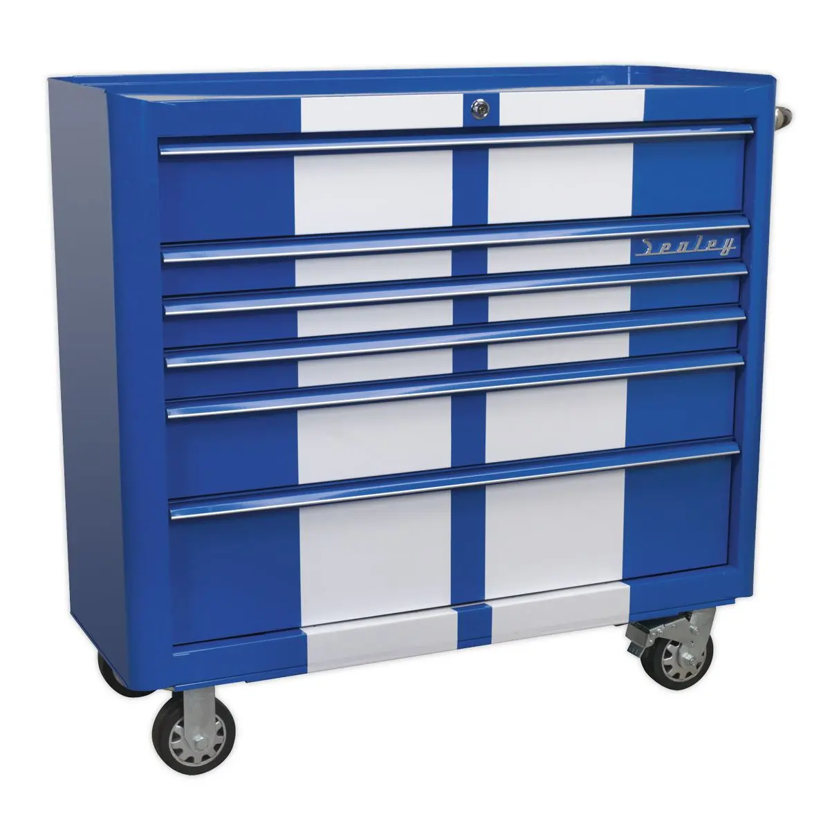 Sealey Premier Retro Style Wide Topchest & Rollcab Combination 10 Drawer Blue/White Stripes - Image 3
