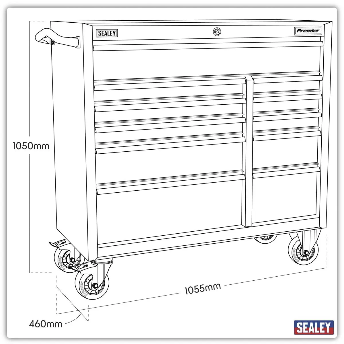 Sealey Premier Rollcab 11 Drawer 1055mm Extra-Wide Heavy-Duty Black - Image 11