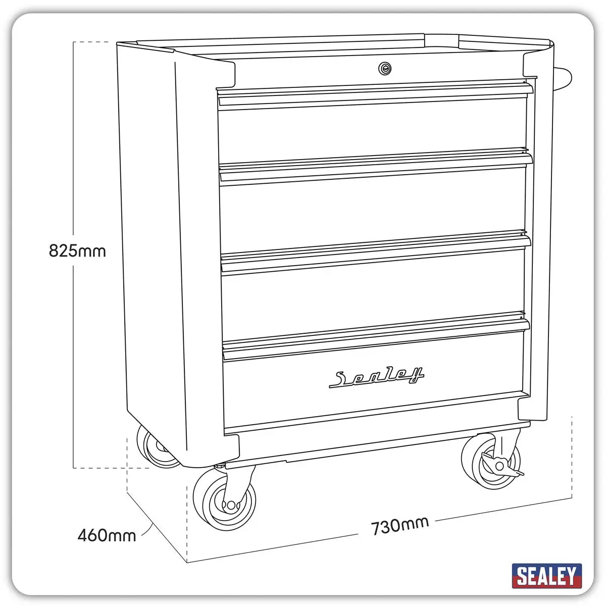 Sealey Premier Rollcab 4 Drawer Retro Style- Black with Red Anodised Drawer Pulls - Image 2