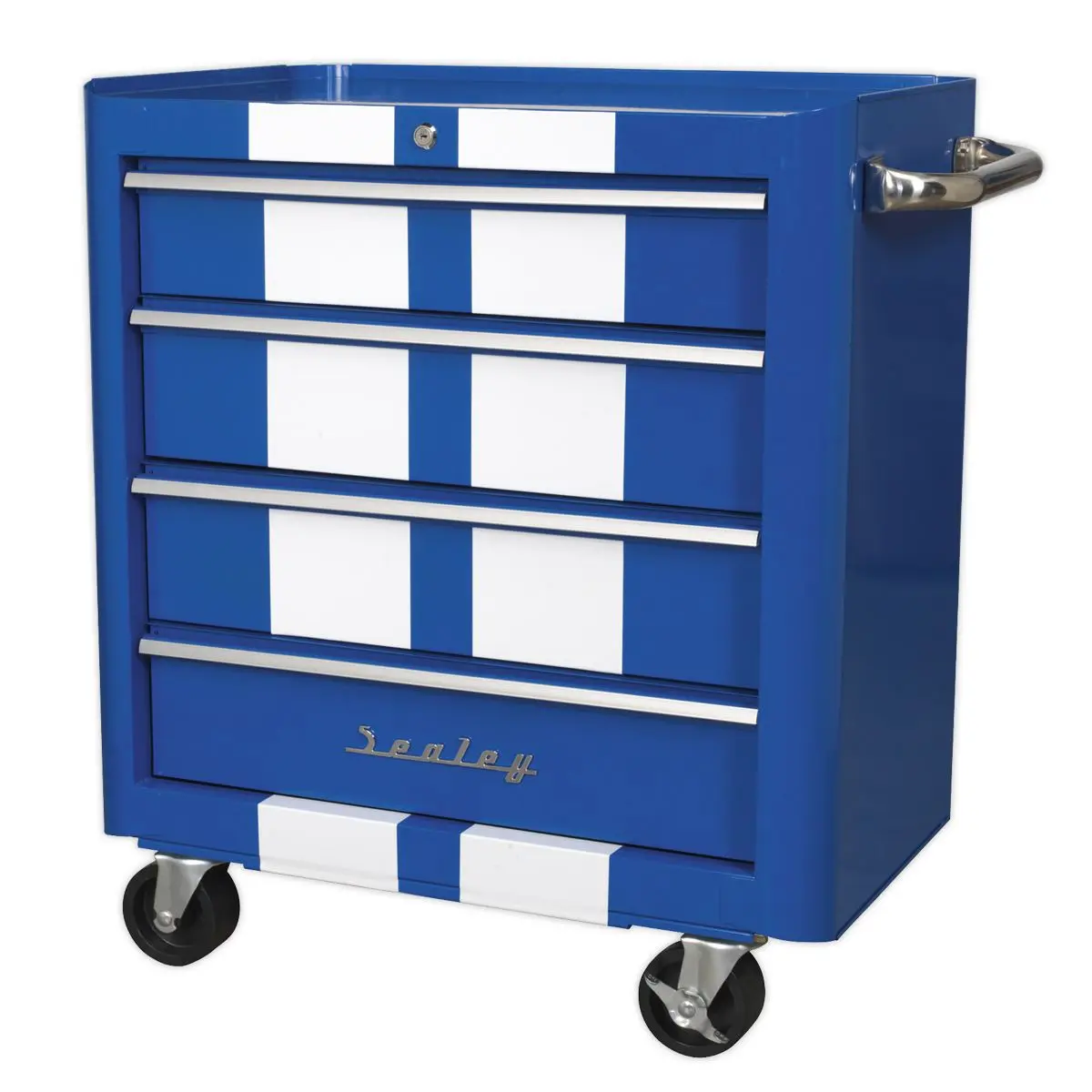 Sealey Premier Rollcab 4 Drawer Retro Style - Blue with White Stripes - Image 9