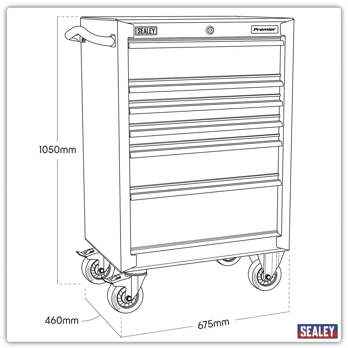 Sealey Premier Rollcab 6 Drawer 675mm Heavy-Duty Black - Image 10