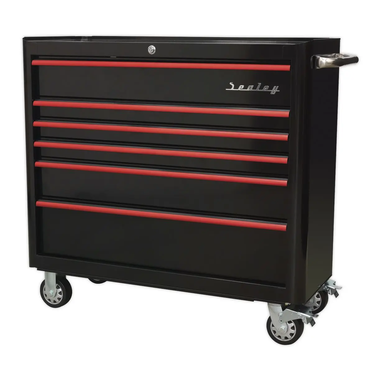 Sealey Premier Rollcab 6 Drawer Wide Retro Style - Black with Red Anodised Drawer Pulls - Image 5