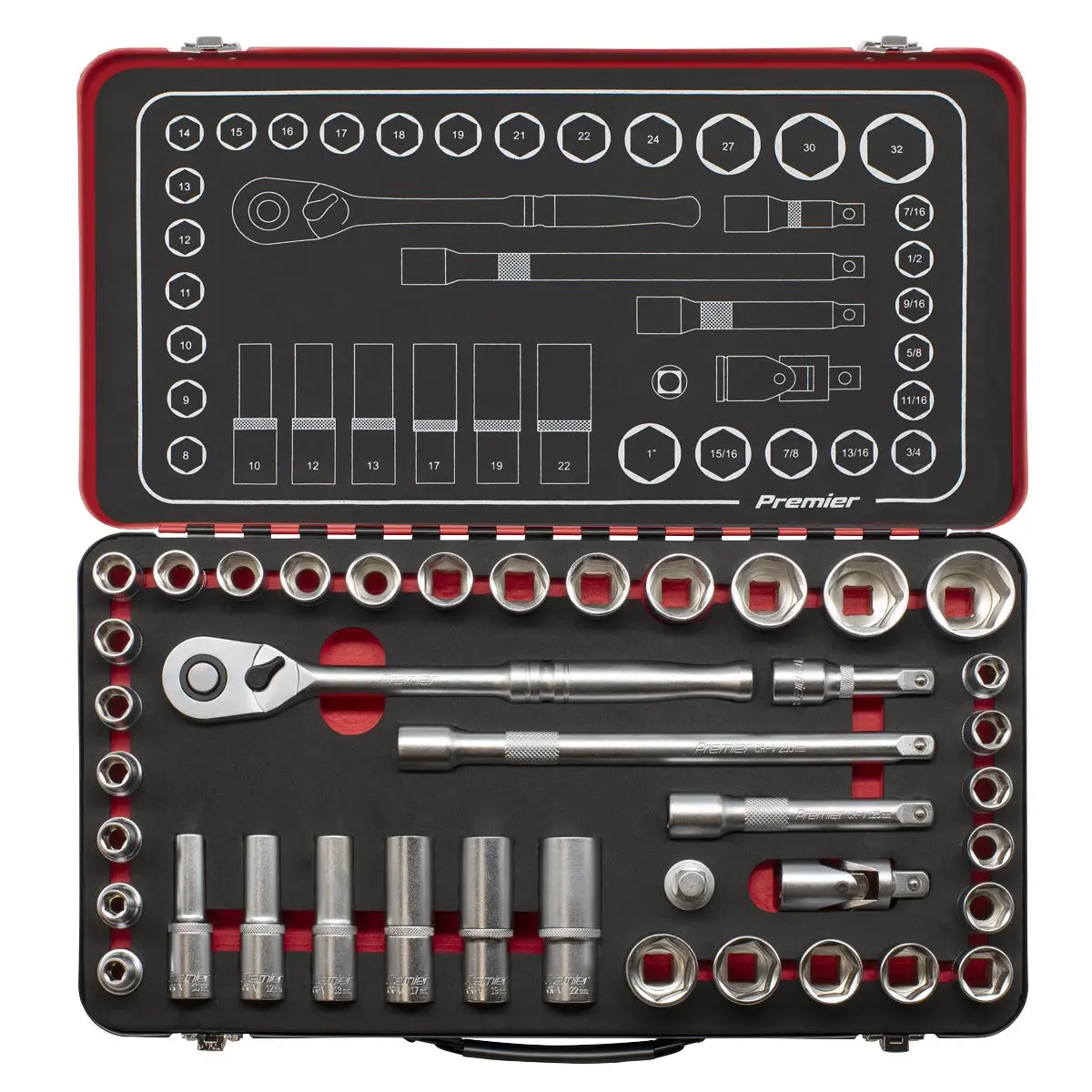 Sealey Premier Platinum Socket Set 1/2"Sq Drive 40pc - Metric/Imperial - Premier Platinum - Image 4